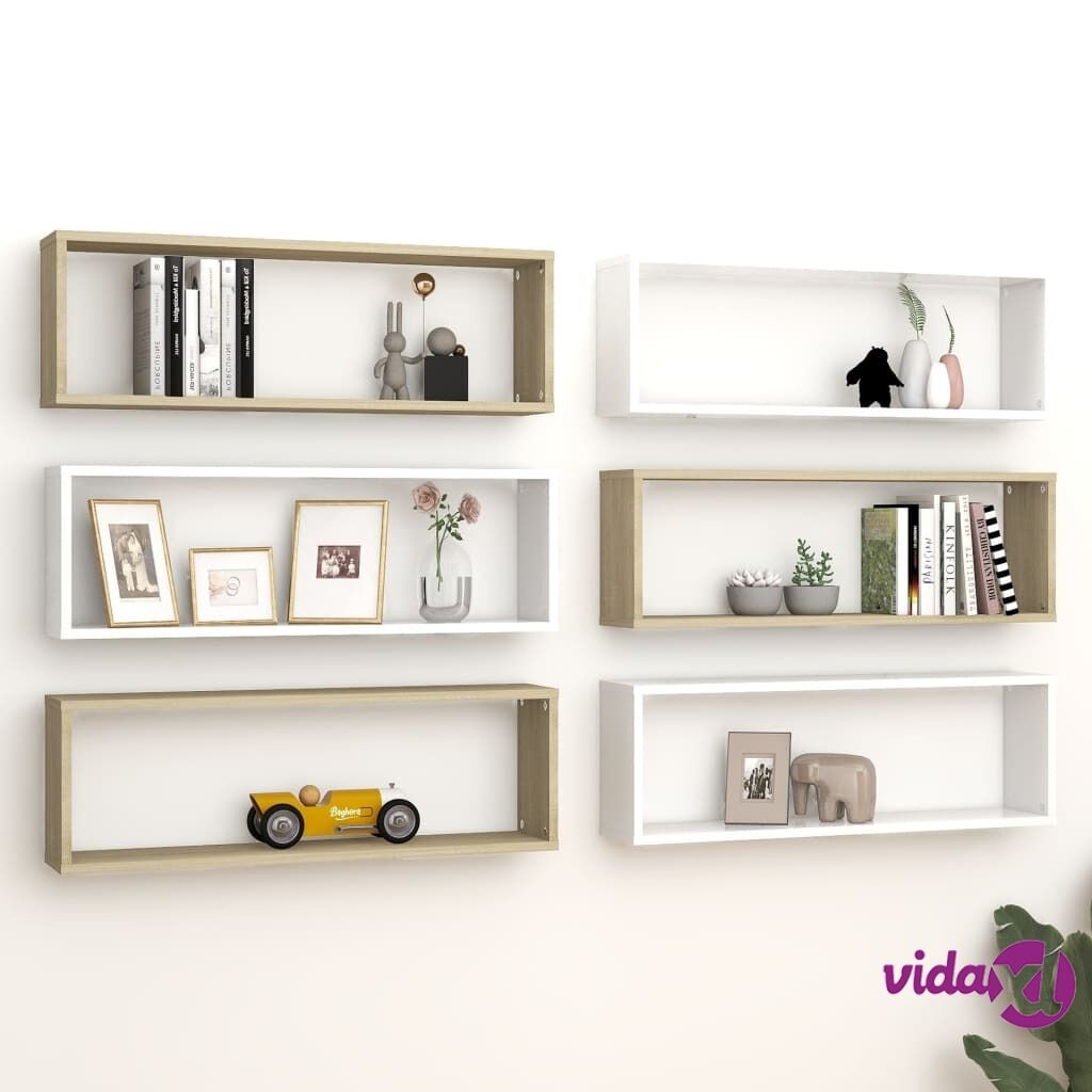 vidaXL Wall Cube Shelves 6 pcs White&Sonoma Oak 80x15x26.5 cm Chipboard