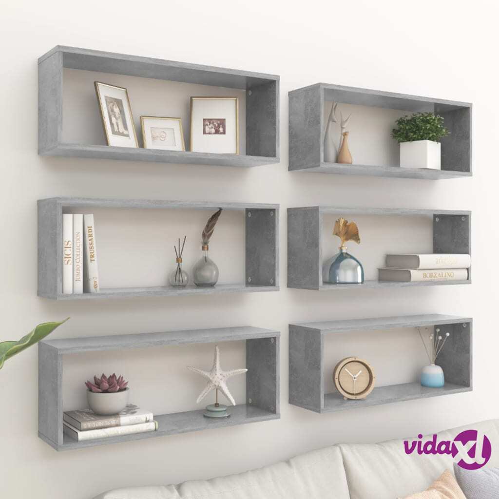 vidaXL Wall Cube Shelves 6 pcs Concrete Grey 60x15x23 cm Chipboard