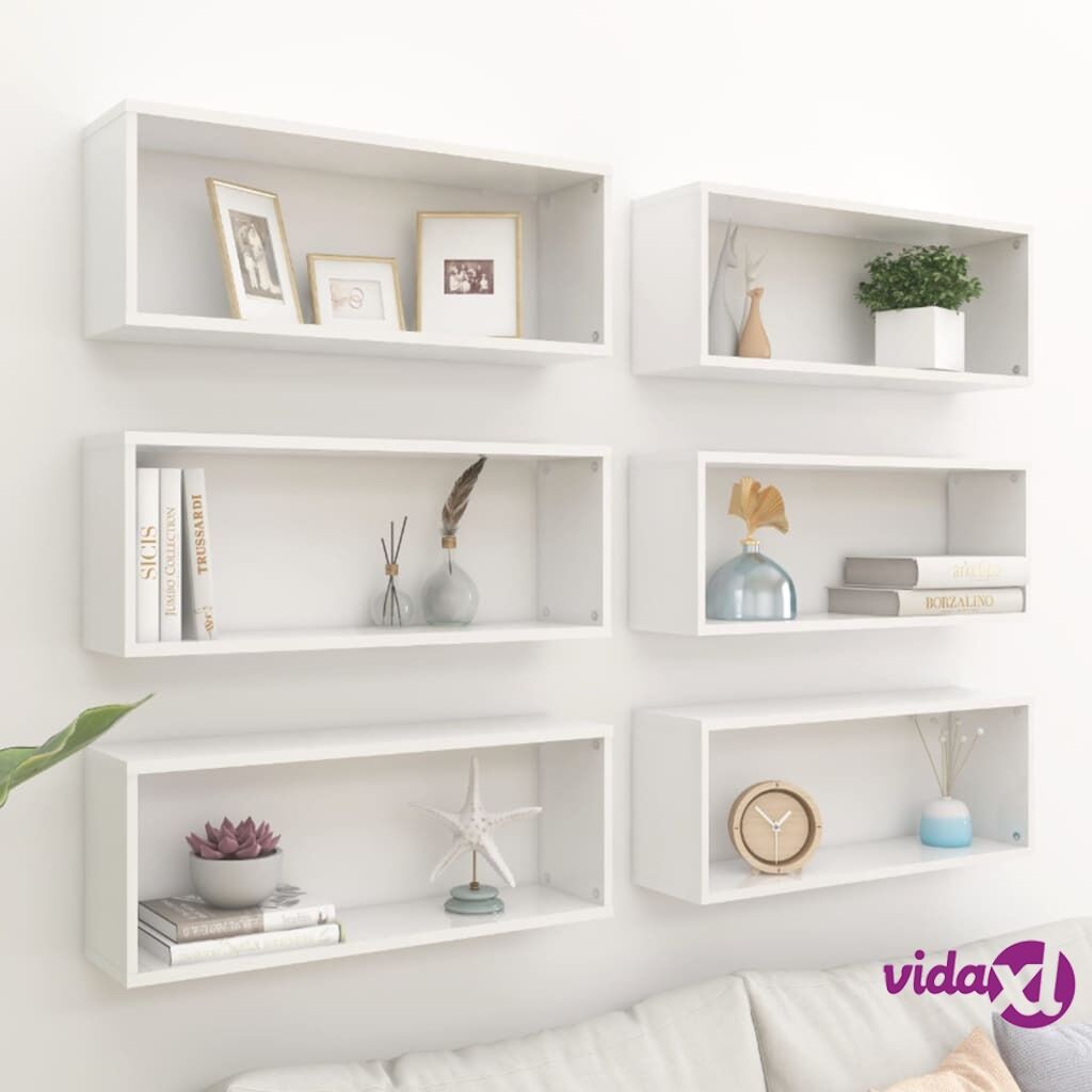 vidaXL Wall Cube Shelves 6 pcs High Gloss White 60x15x23 cm Chipboard