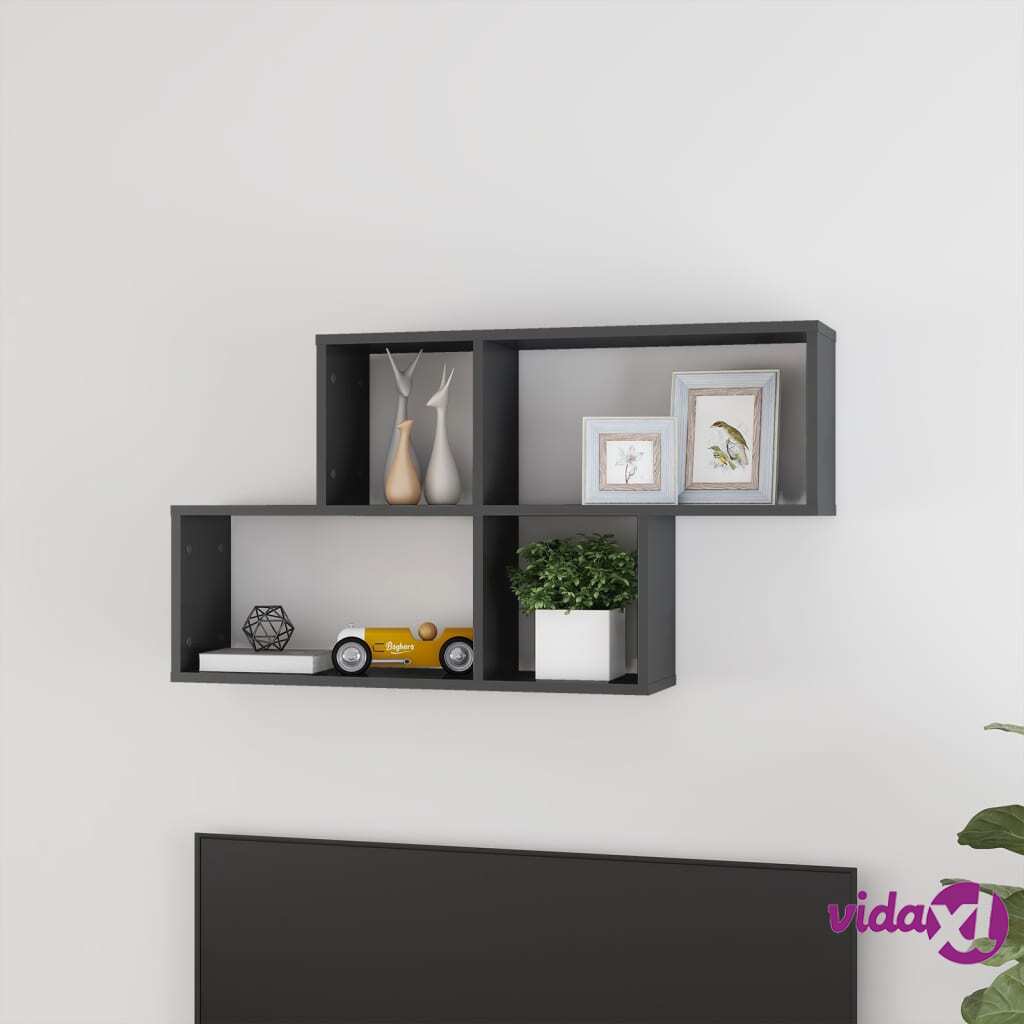 vidaXL Wall Shelf High Gloss Grey 100x18x53 cm Chipboard
