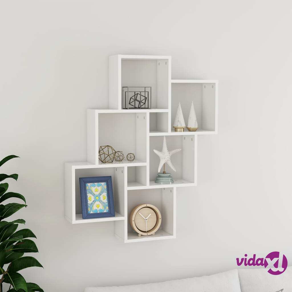 vidaXL Wall Cube Shelf High Gloss White 78x15x93 cm Chipboard