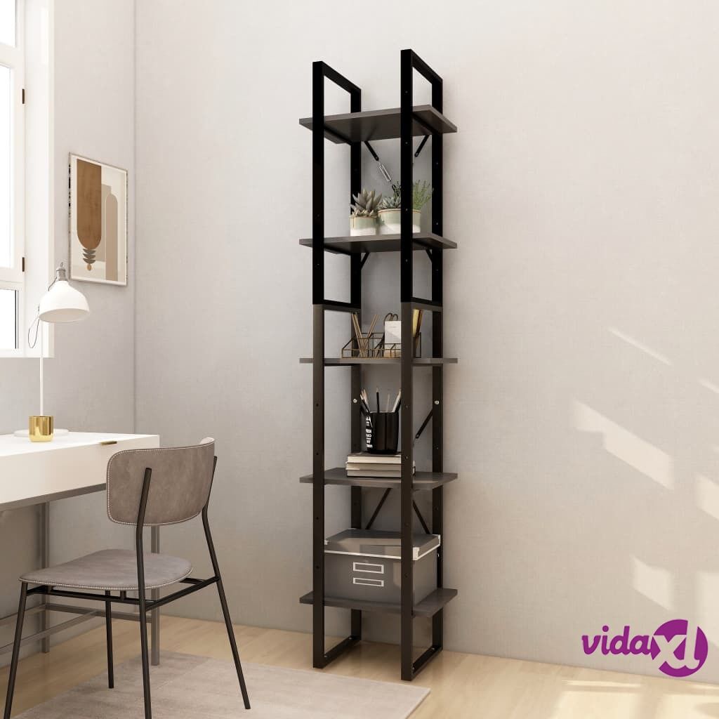 vidaXL 5-Tier Book Cabinet Grey 40x30x175 cm Pinewood