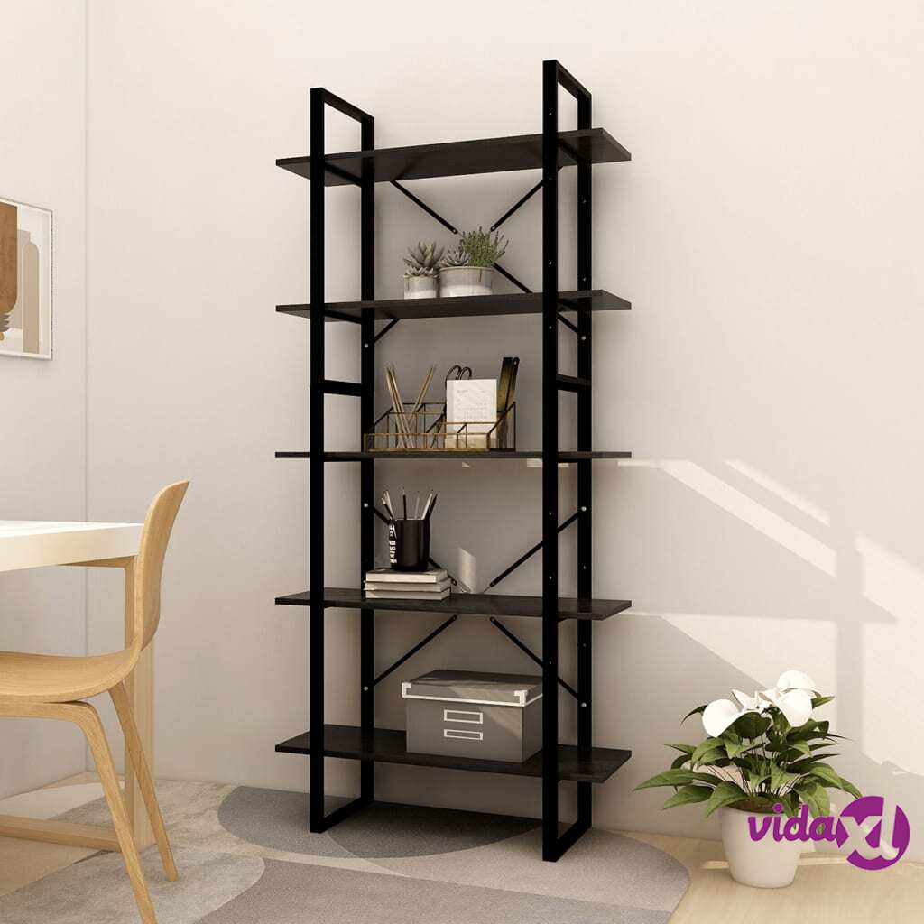 vidaXL 5-Tier Book Cabinet Black 80x30x175 cm Pinewood