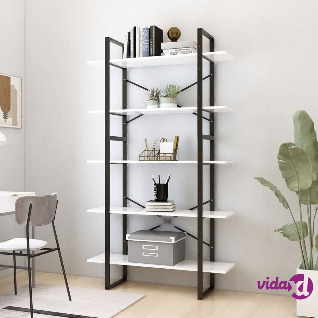 vidaXL 5-Tier Book Cabinet White 100x30x175 cm Chipboard