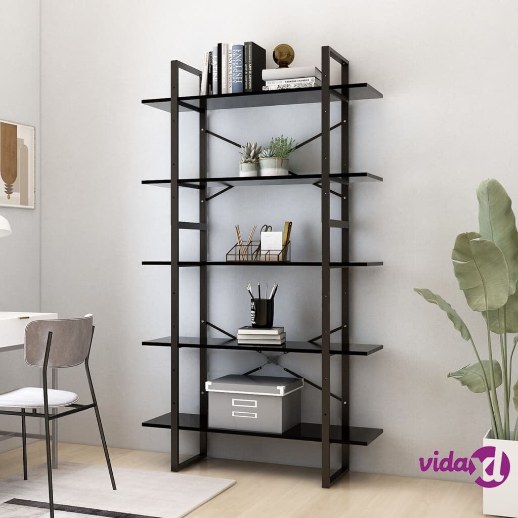 vidaXL 5-Tier Book Cabinet Black 100x30x175 cm Chipboard