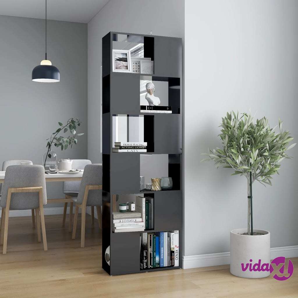 vidaXL Book Cabinet Room Divider High Gloss Grey 60x24x186 cm