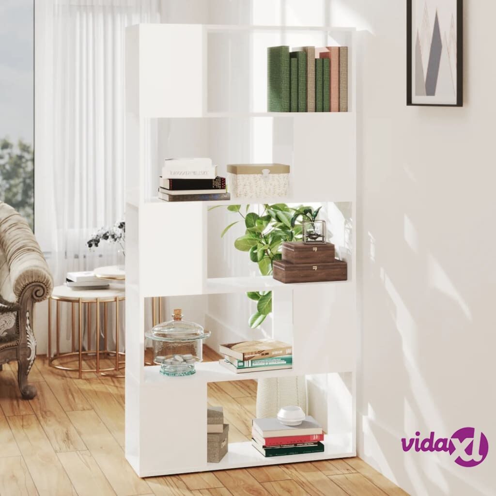 vidaXL Book Cabinet Room Divider High Gloss White 80x24x155 cm Chipboard