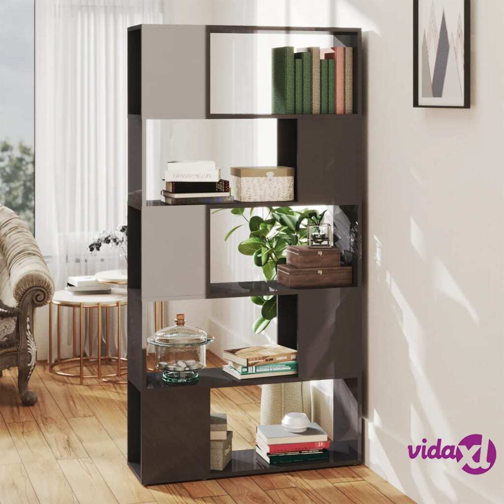 vidaXL Book Cabinet Room Divider High Gloss Grey 80x24x155 cm Chipboard