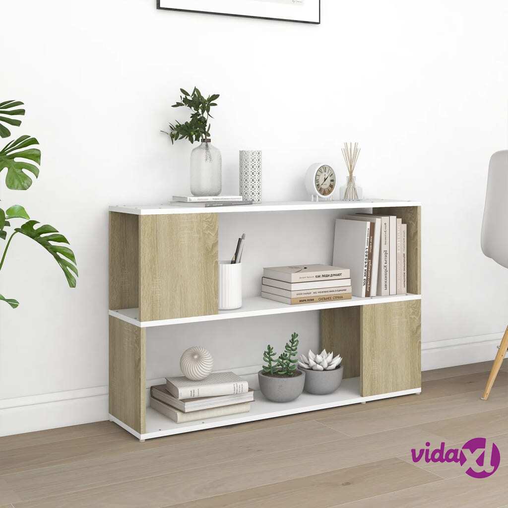 vidaXL Book Cabinet White and Sonoma Oak 100x24x63 cm Chipboard