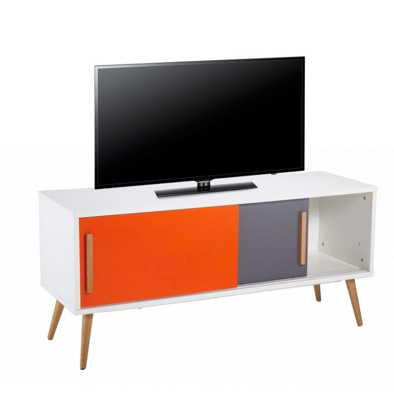 Beaux Meubles Pas Chers Meuble TV Blanc Orange et Gris