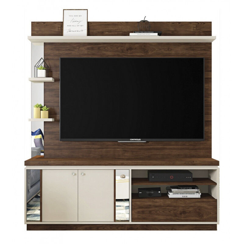 Caemmum Meuble Living TV 55 Pouces Wengé Ecru