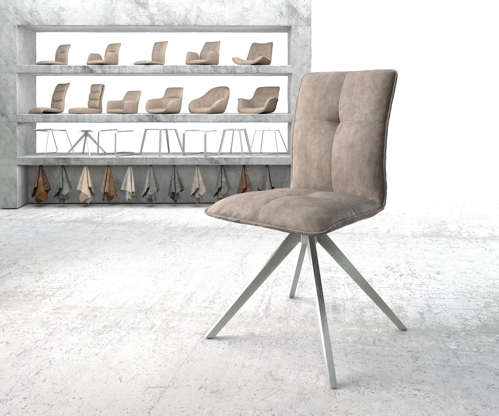 DELIFE Chaise-pivotante Maddy-Flex taupe vintage cadre croisé carré acier inoxydable