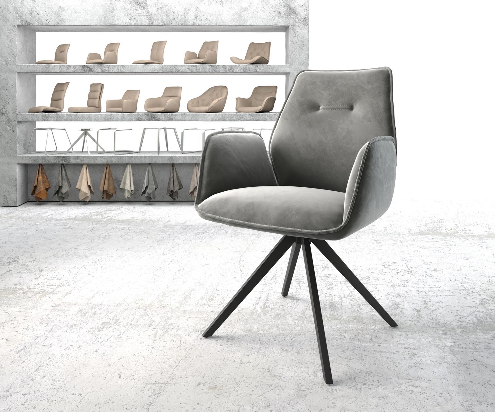 DELIFE Chaise-pivotante Zoa-Flex gris velours cadre croisé carré noir