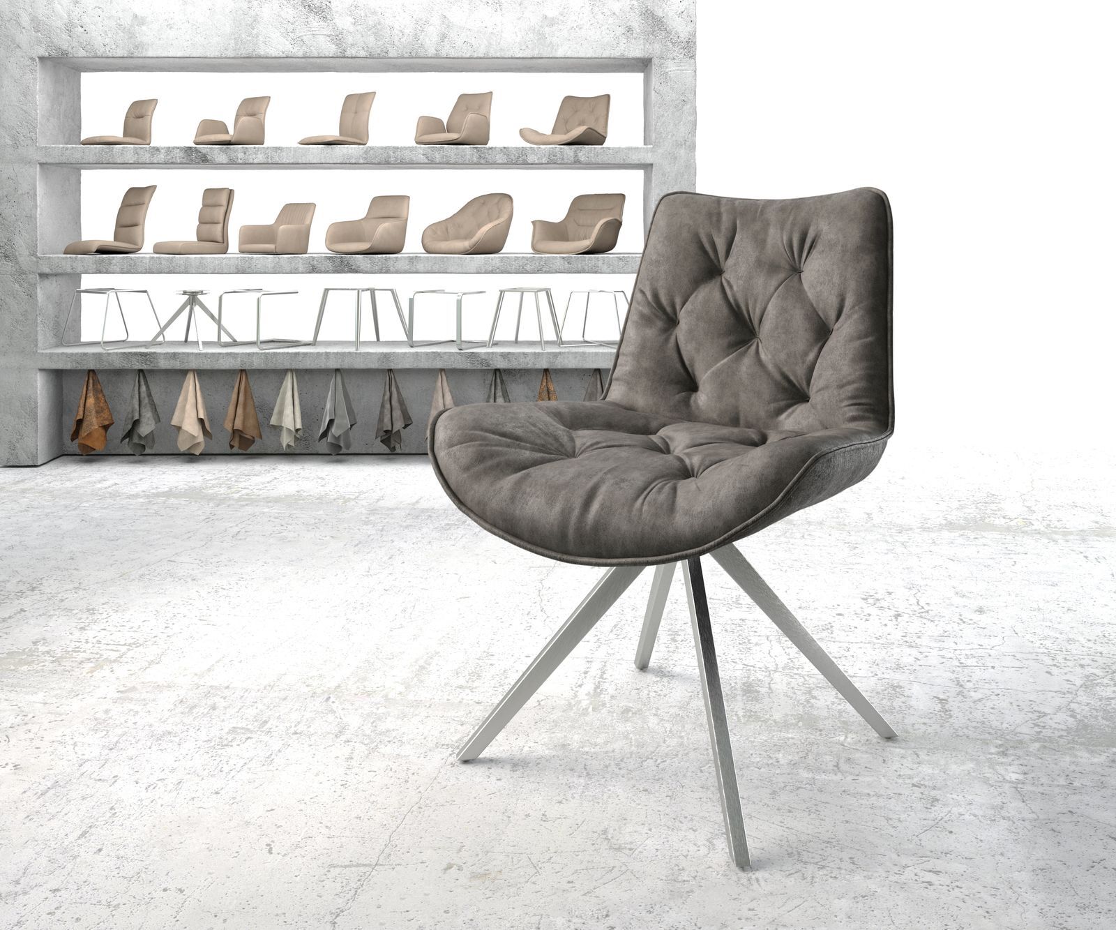DELIFE Chaise-pivotante Taimi-Flex anthracite vintage cadre croisé carré acier...