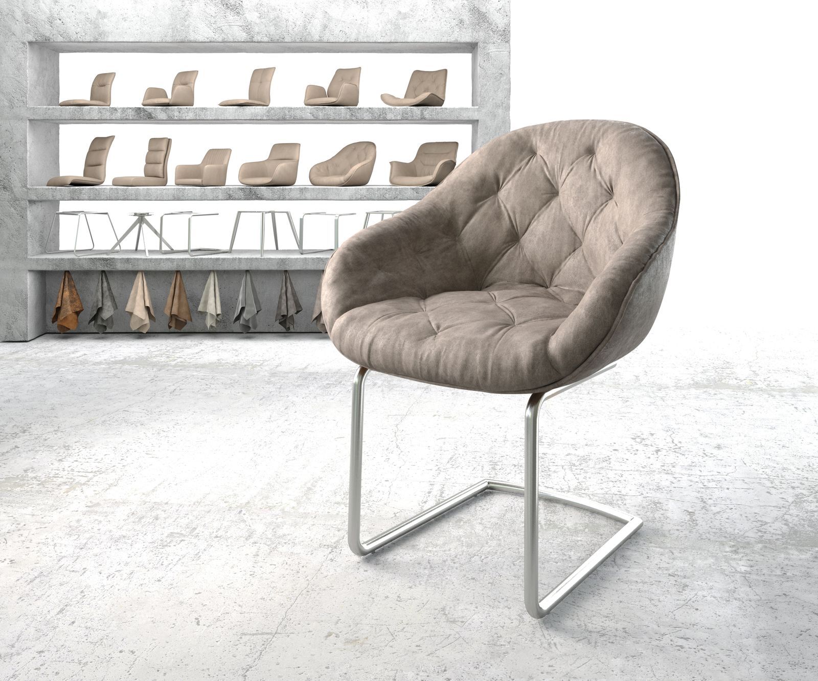 DELIFE Fauteuil Gaio-Flex taupe vintage cantilever rond acier inoxydable