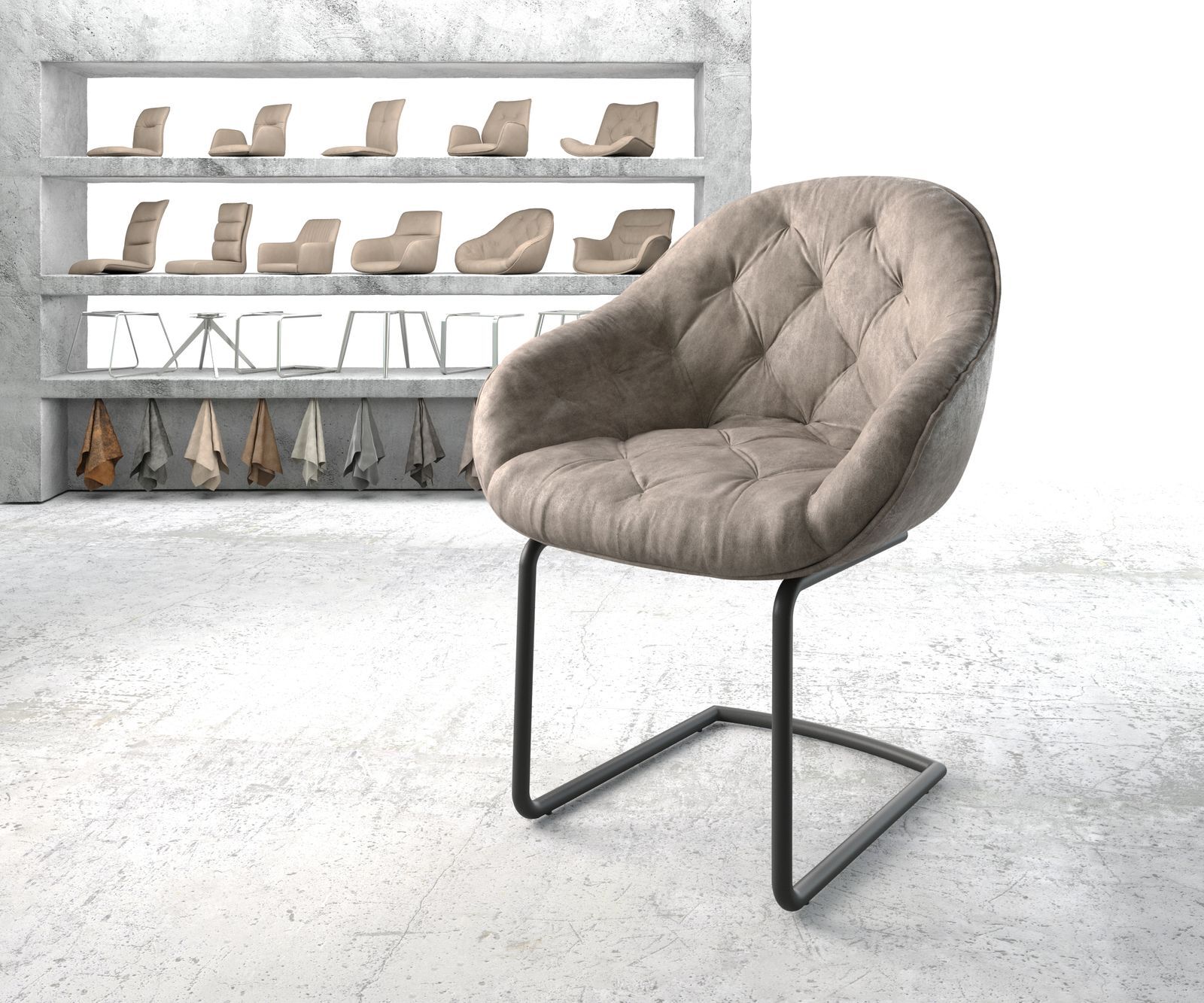 DELIFE Fauteuil Gaio-Flex taupe vintage cantilever rond noir