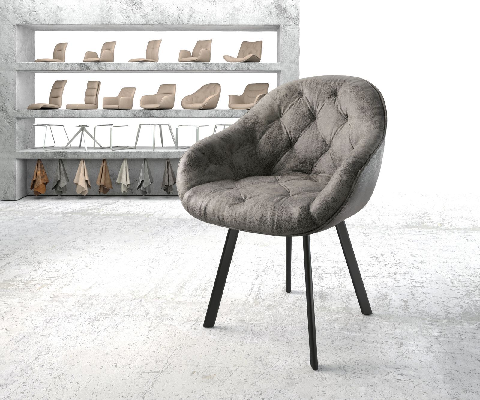 DELIFE Fauteuil Gaio-Flex gris vintage 4-pieds ovale noir