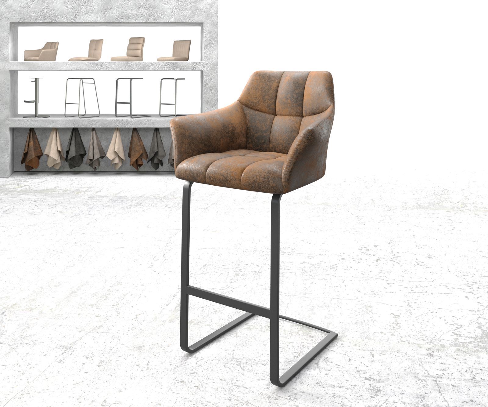 DELIFE Chaise-de-bar Yulo-Flex vintage marron cantilever plat métal