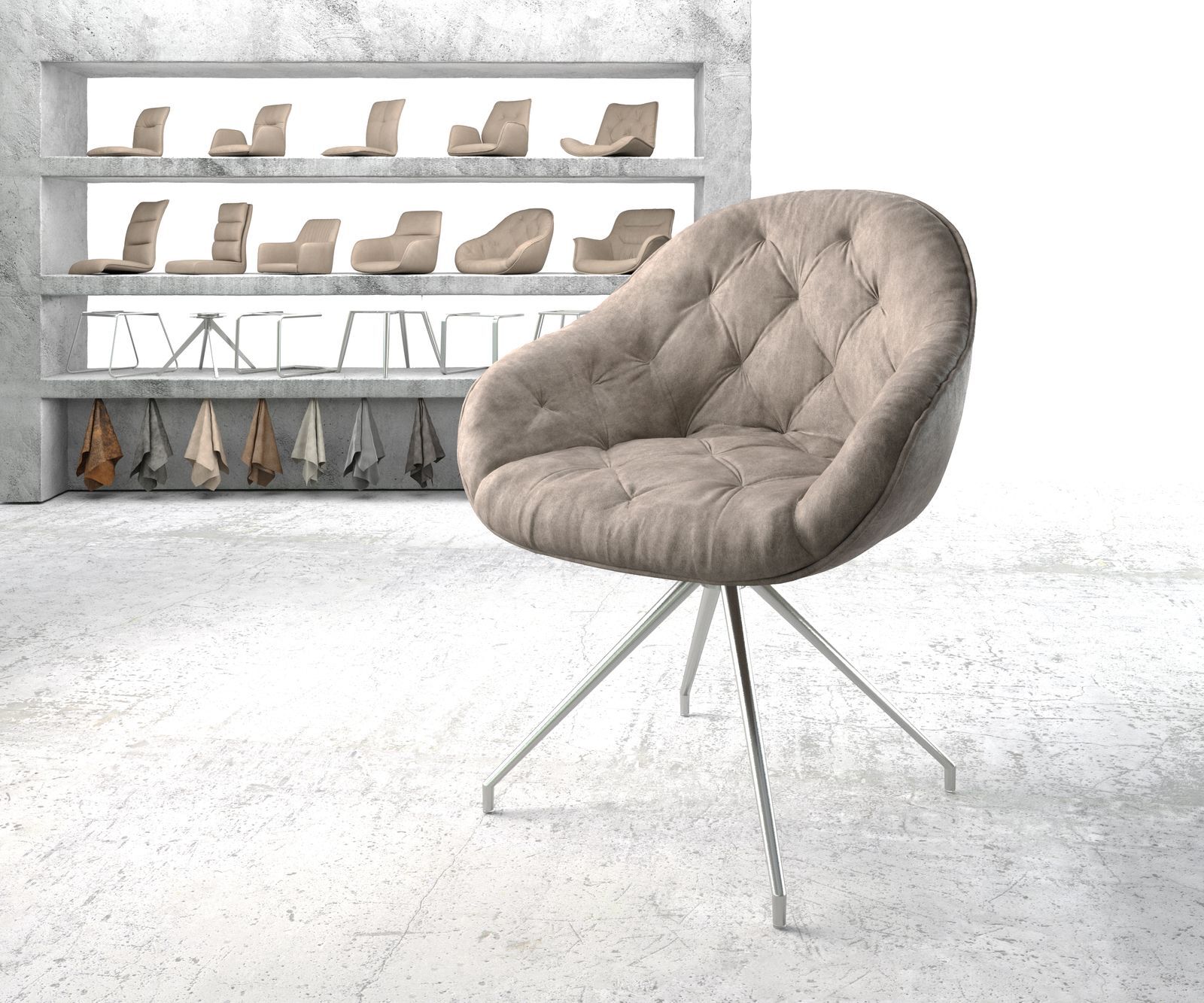 DELIFE Chaise-pivotante Gaio-Flex taupe vintage cadre croisé conique acier inoxydable