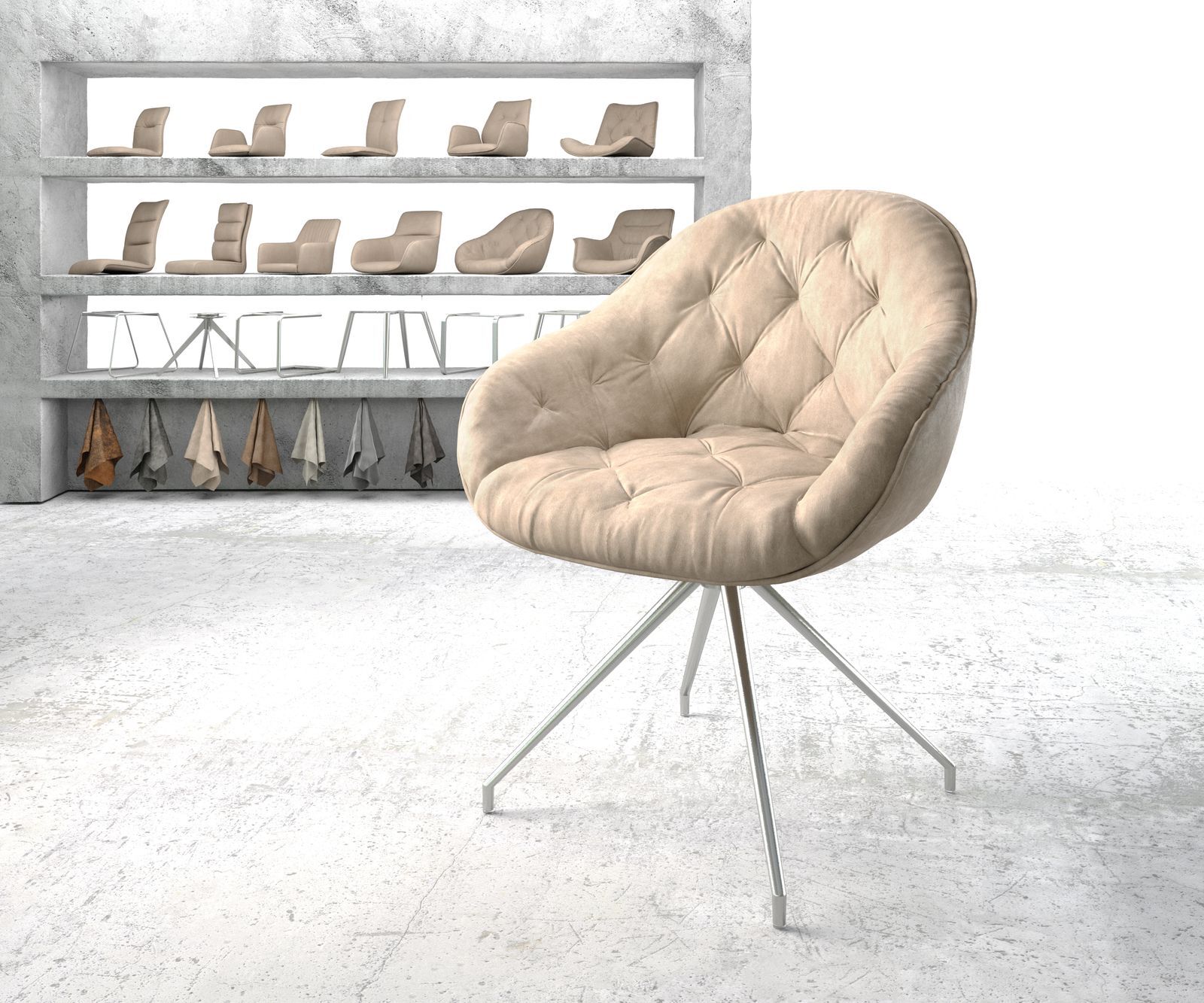 DELIFE Chaise-pivotante Gaio-Flex beige vintage cadre croisé conique acier inoxydable