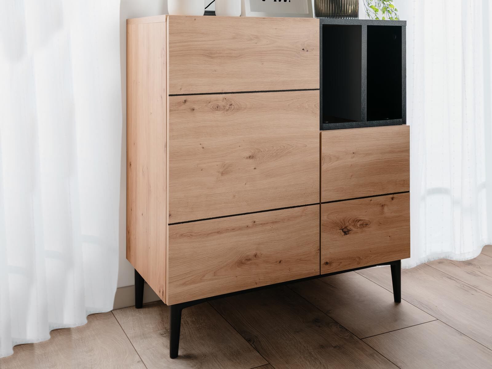 Mobistoxx Commode NOLLY 2 portes 2 niches noir/chêne artisan