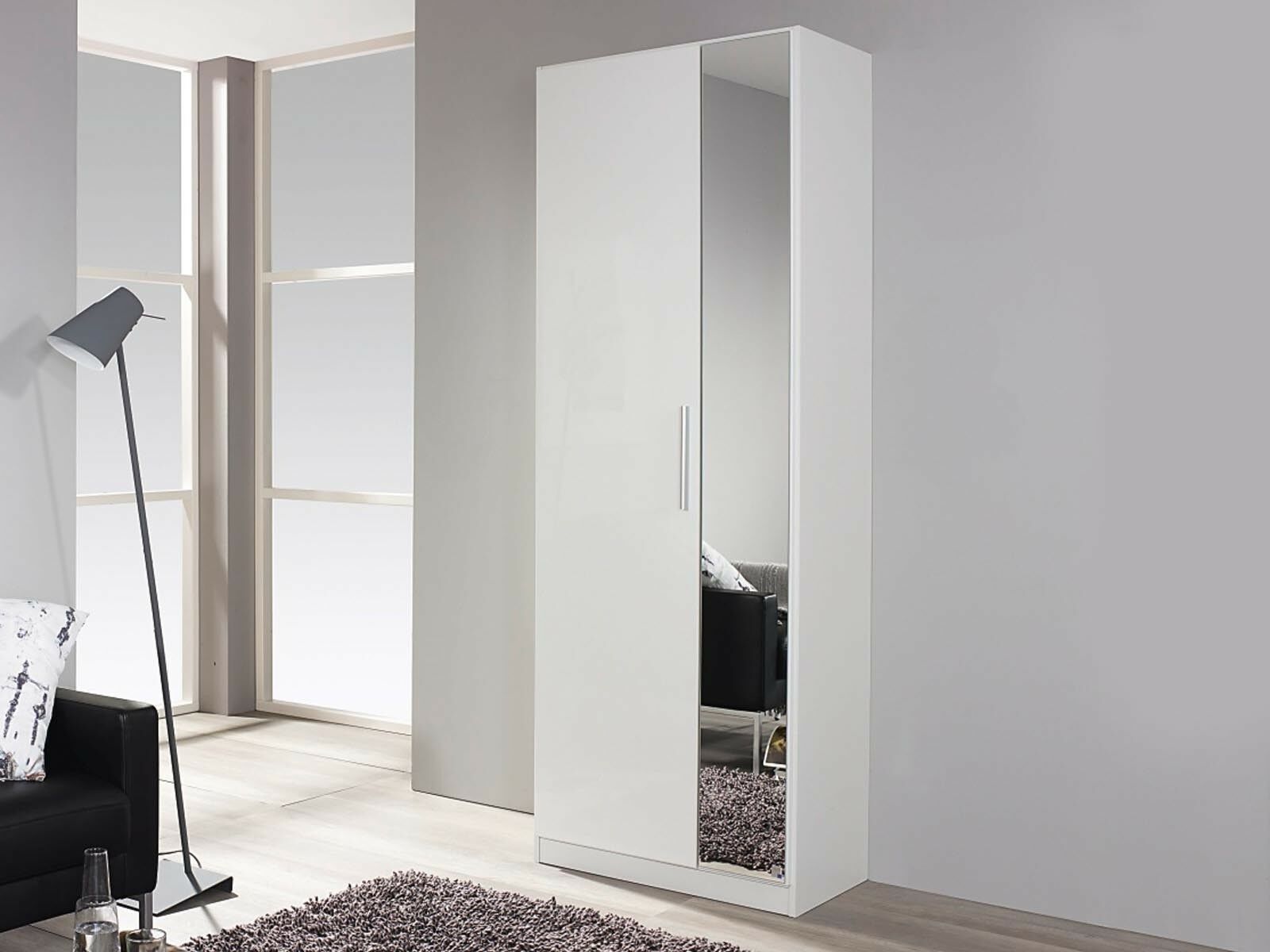 Mobistoxx Armoire penderie MINOTOR 1,5 porte avec miroir blanc