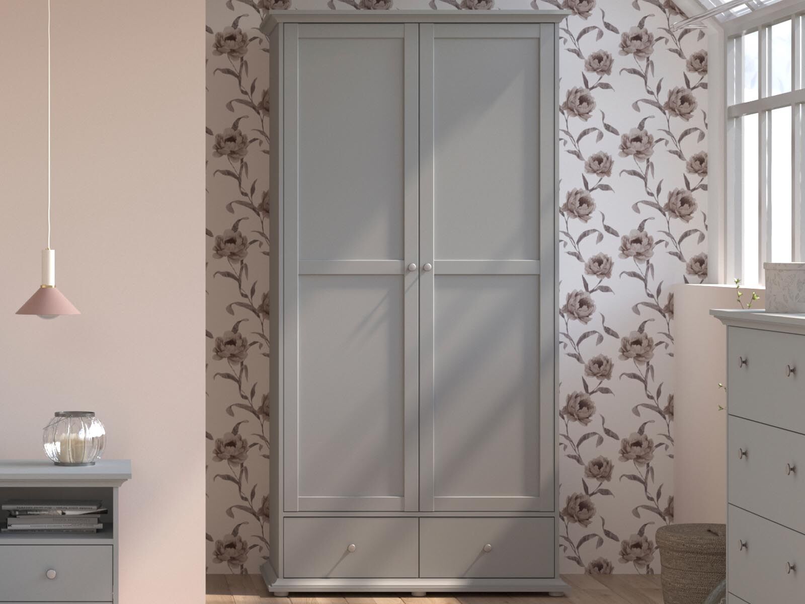 Mobistoxx Armoire MARGARET 2 portes 2 tiroirs gris