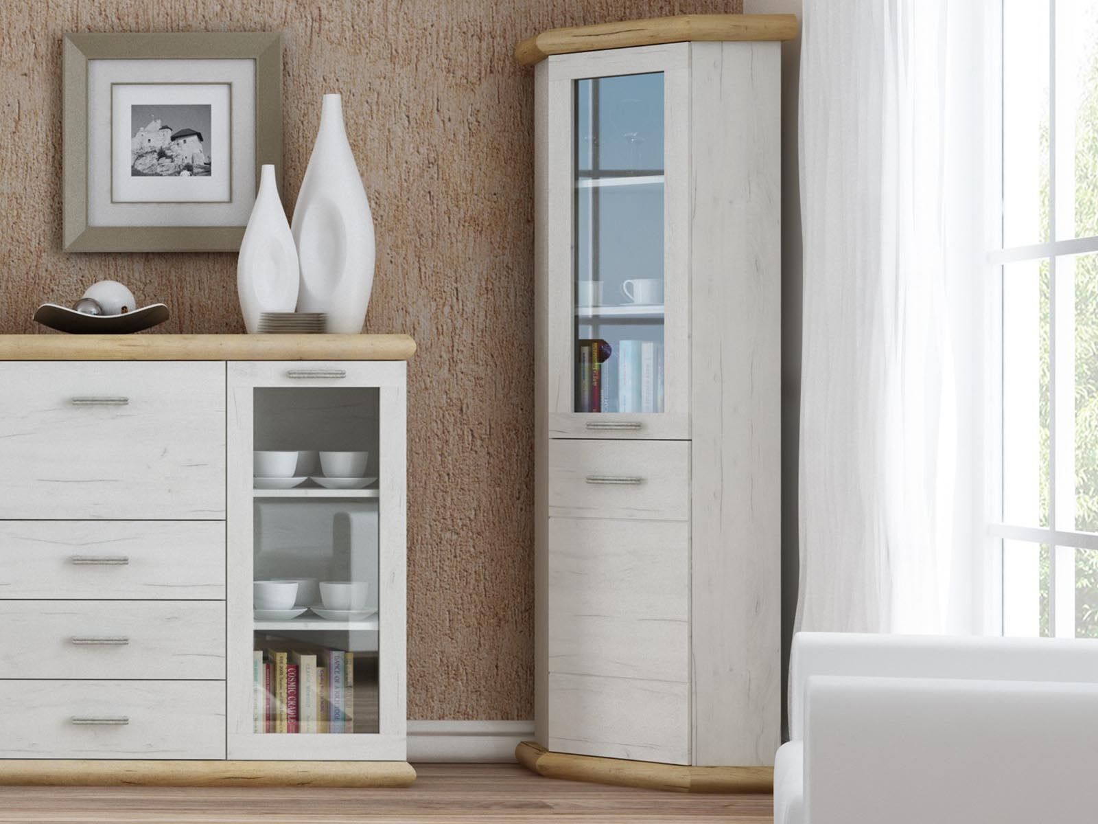 Mobistoxx Armoire d'angle KORFA 2 portes blanc/brun doré