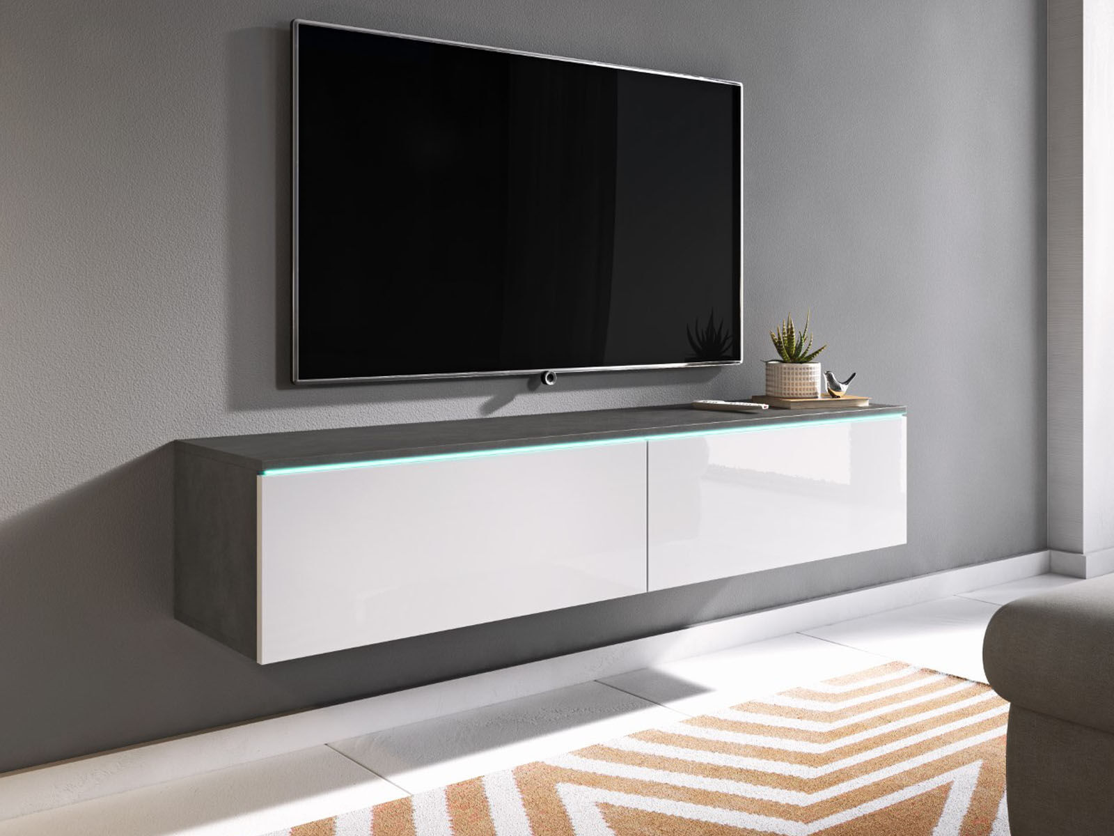 Mobistoxx Meuble tv-hifi DUBAI 2 portes battantes 140 cm matera/blanc brillant sans led