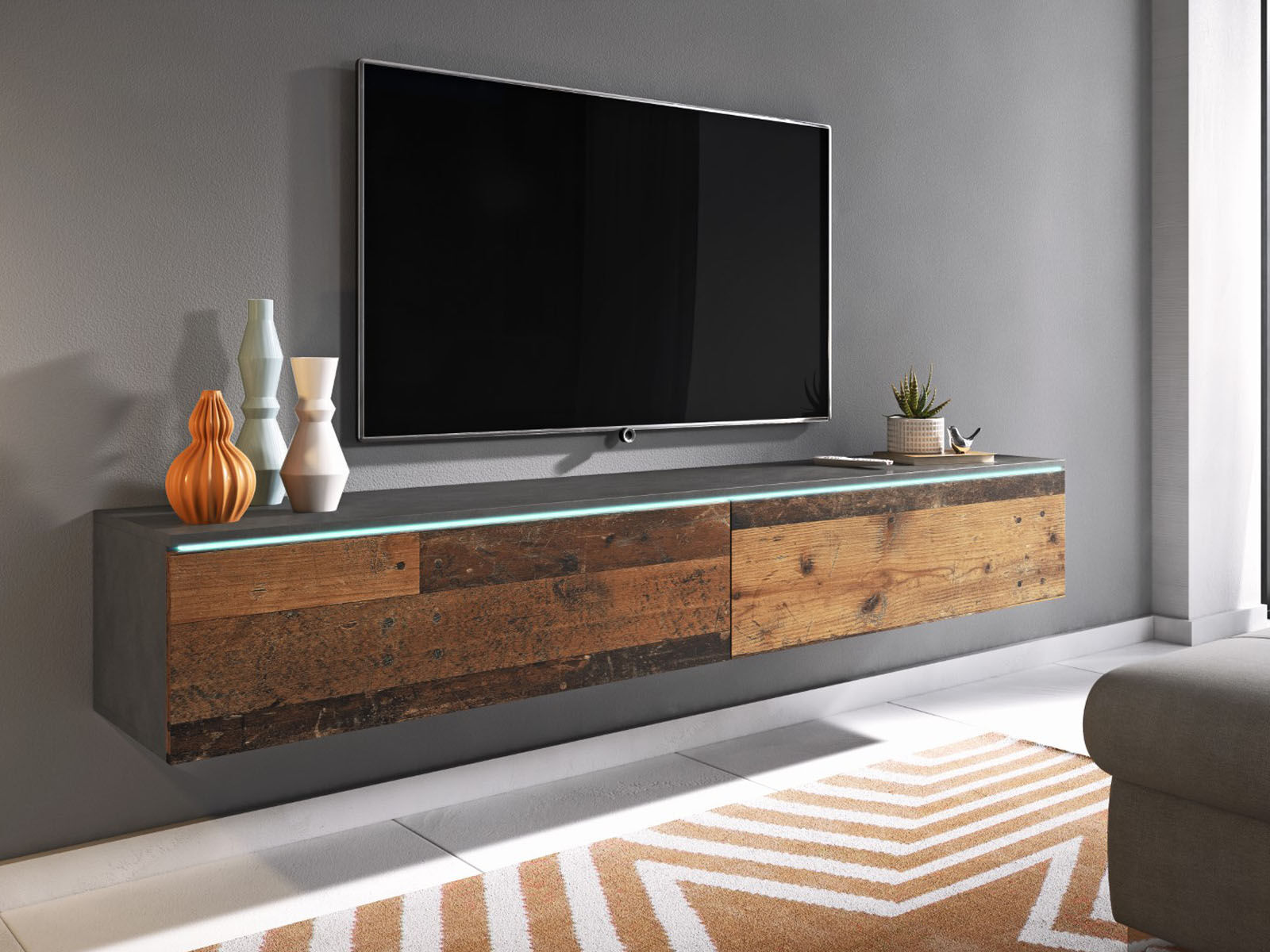 Mobistoxx Meuble tv-hifi DUBAI 2 portes battantes 180 cm matera/old wood avec led