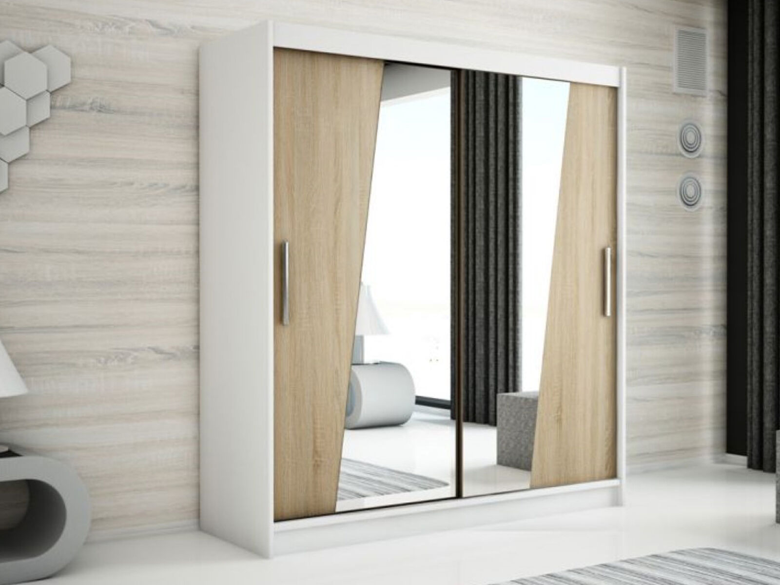 Mobistoxx Armoire RHOMBO 2 portes coulissantes 200 cm blanc/sonoma