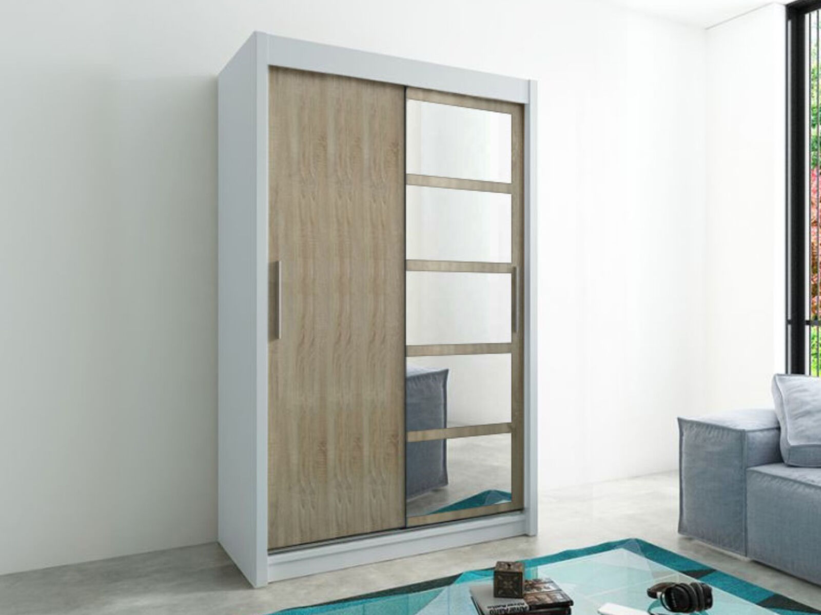 Mobistoxx Armoire ROMANE 2 portes coulissantes 150 cm blanc/sonoma