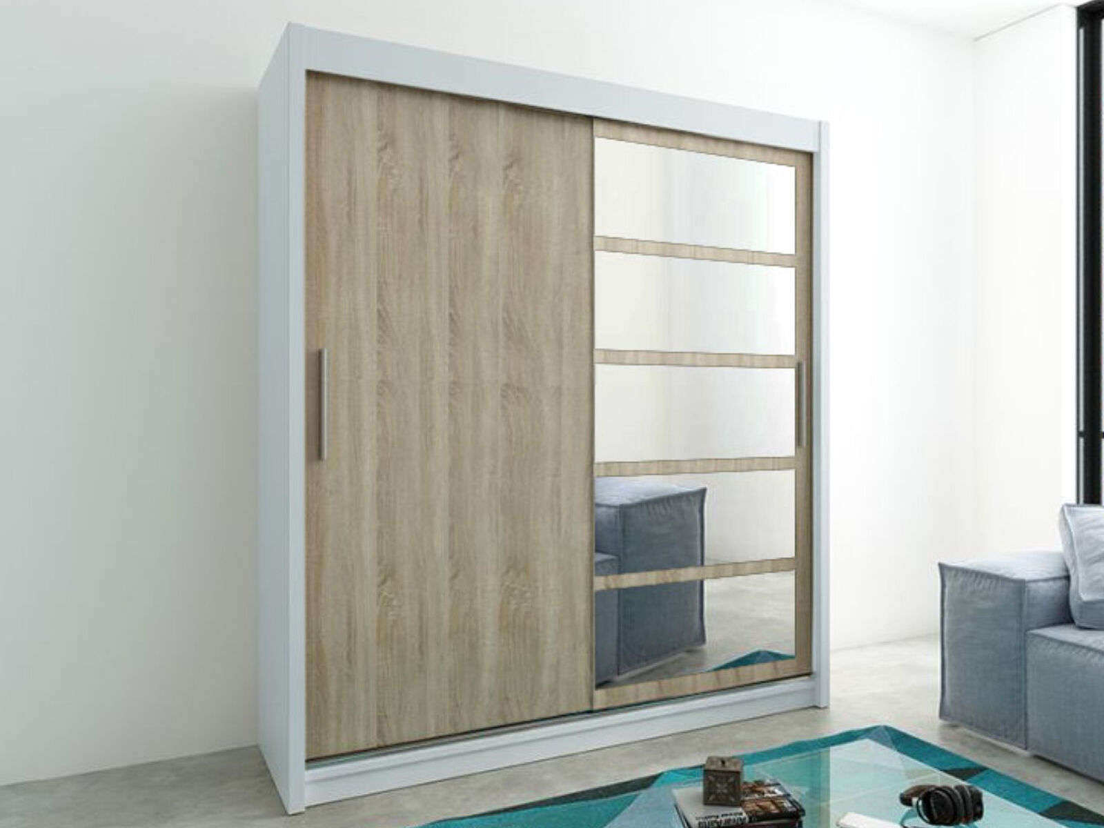 Mobistoxx Armoire ROMANE 2 portes coulissantes 180 cm blanc/sonoma