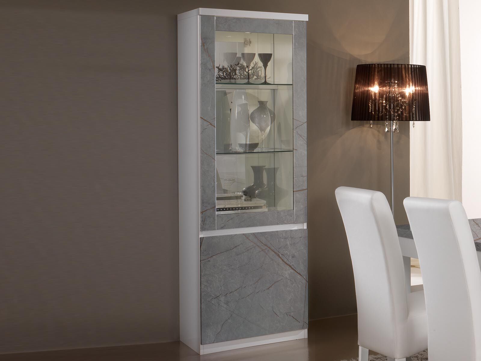 Mobistoxx Vitrine ROMEO 2 portes marbre/blanc avec led