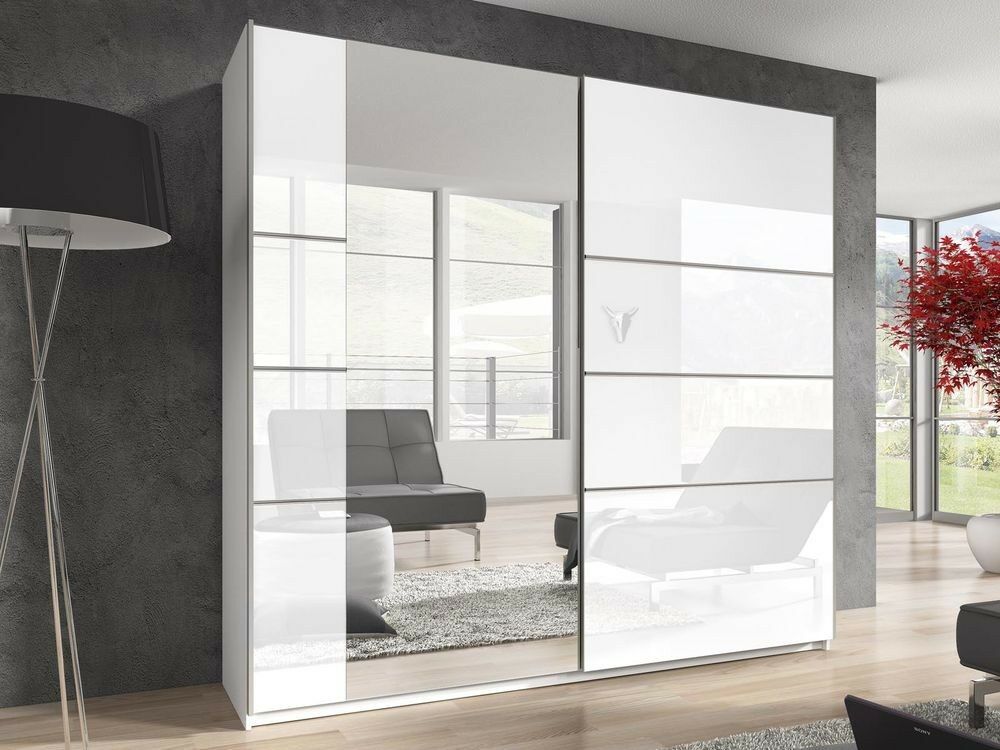 Mobistoxx Armoire BLURRY 2 portes coulissantes 200 cm blanc/blanc laqué avec miroir