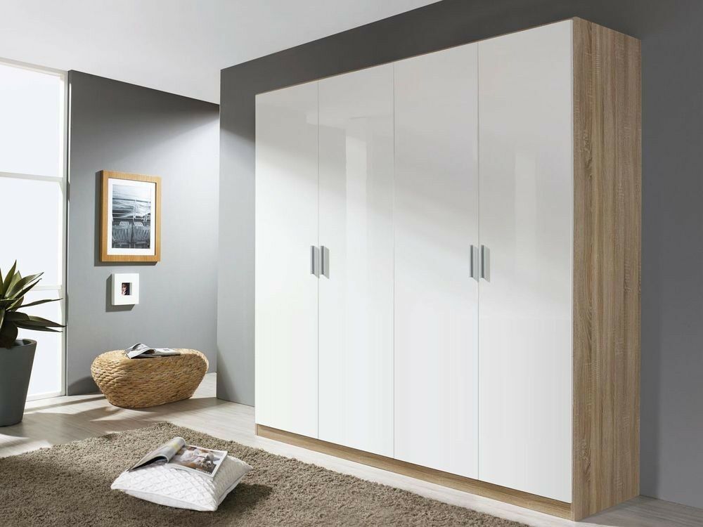 Mobistoxx Armoire CELLON sonoma 4 portes blanc brillant