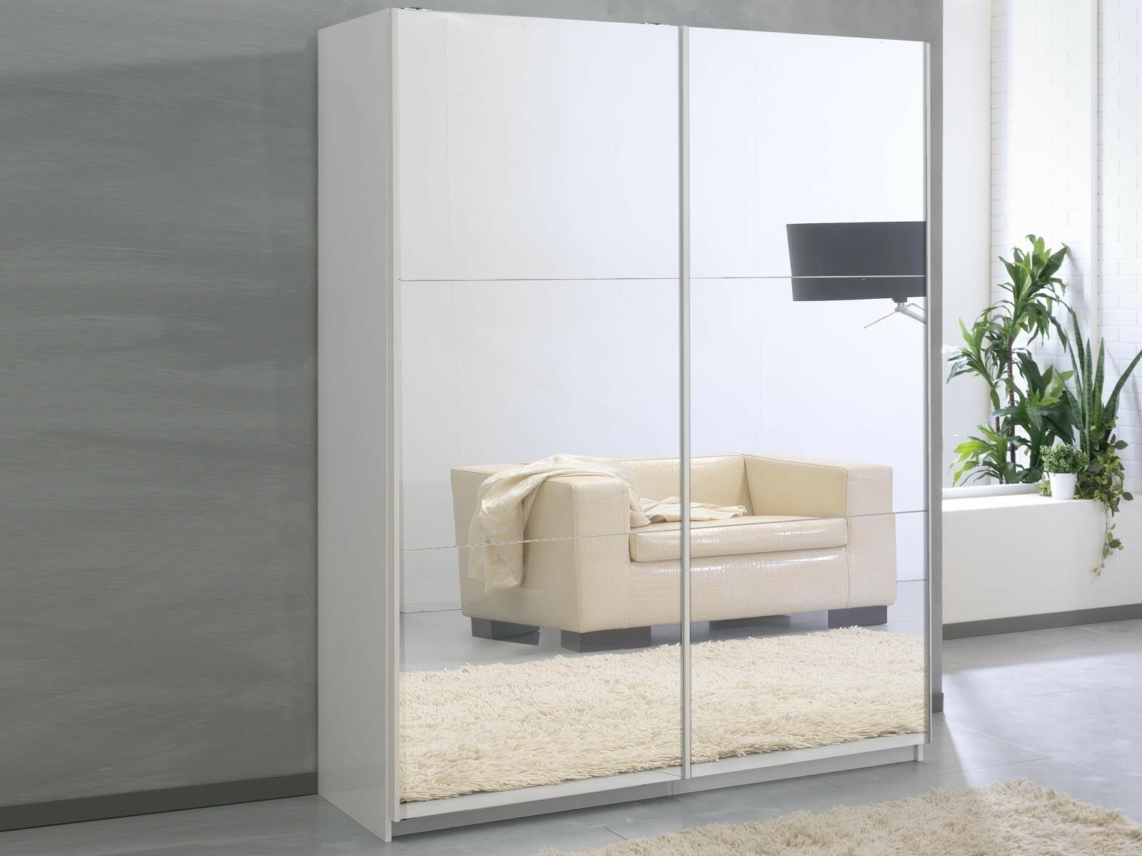 Mobistoxx Armoire SALSA blanc laqué 2 portes coulissantes 148 cm portes miroir