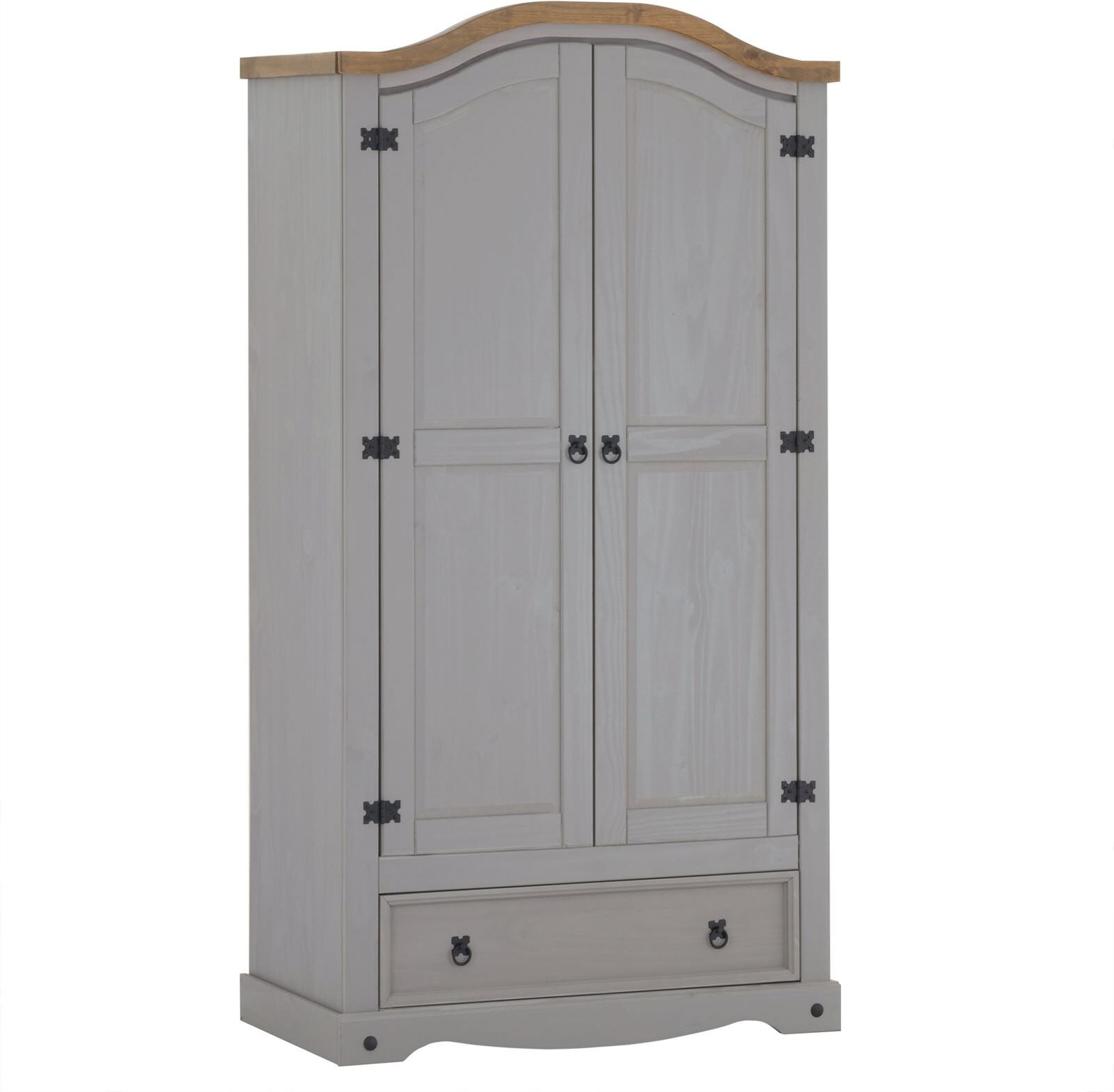 IDIMEX Armoire RAMON avec 2 portes et 1 tiroir, style mexicain en pin massif gris et brun