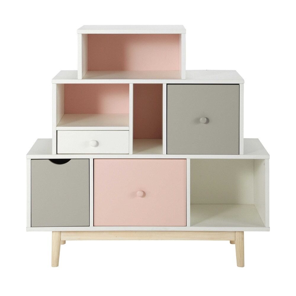 Maisons du Monde Cabinet de rangement 4 tiroirs blanc, rose et gris