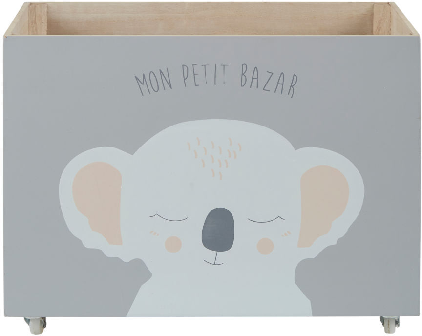 Maisons du Monde Caisse à jouets à roulettes grise imprimé koala