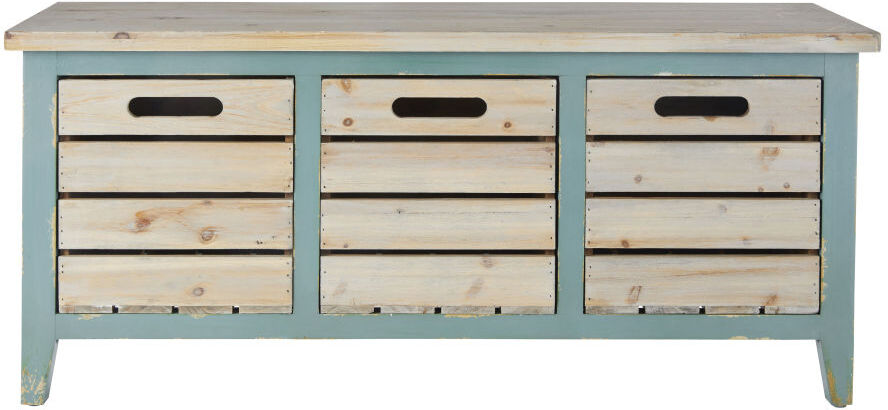 Maisons du Monde Petit meuble de rangement 3 tiroirs en vert et bois blanchi