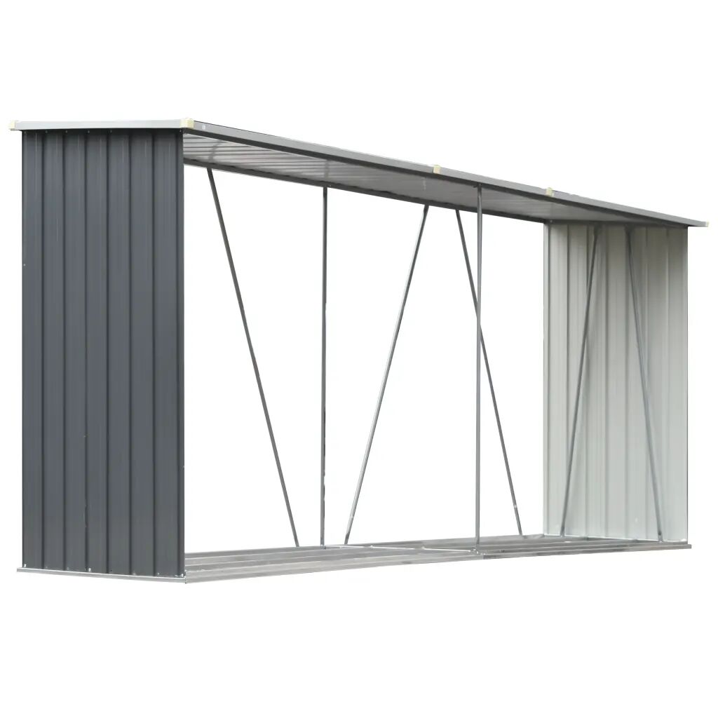 vidaXL Abri de stockage de bois Acier galvanisé 330x84x152 cm Gris