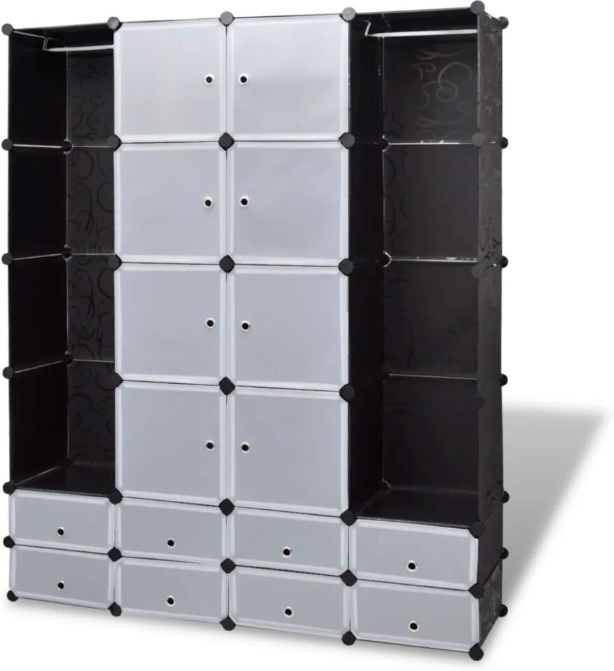 vidaXL Cabinet modulable avec 18 compartiments noir et blanc 37x146x180,5 cm