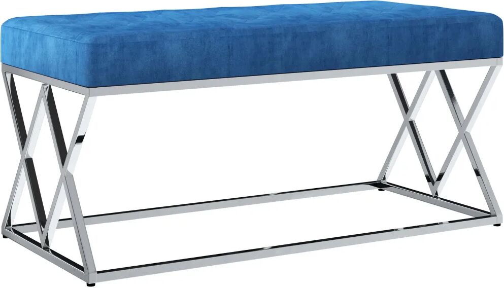 vidaXL Banc 97 cm Bleu Tissu de velours et acier inoxydable