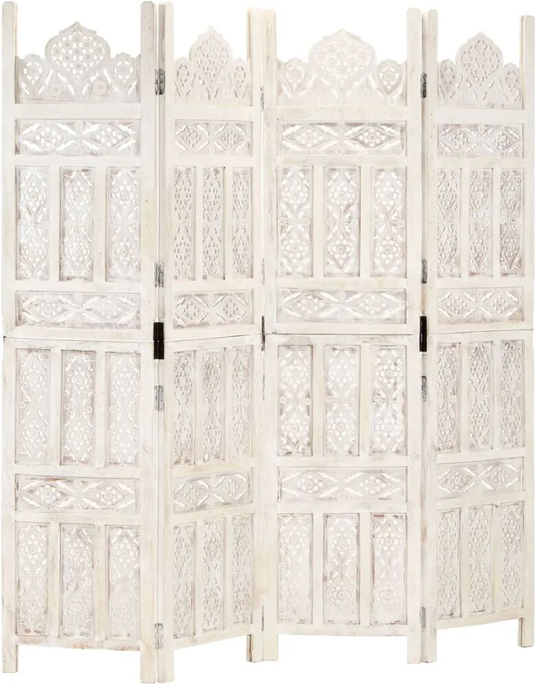 vidaXL Cloison de séparation 4 panneaux Blanc 160x165 cm Bois manguier