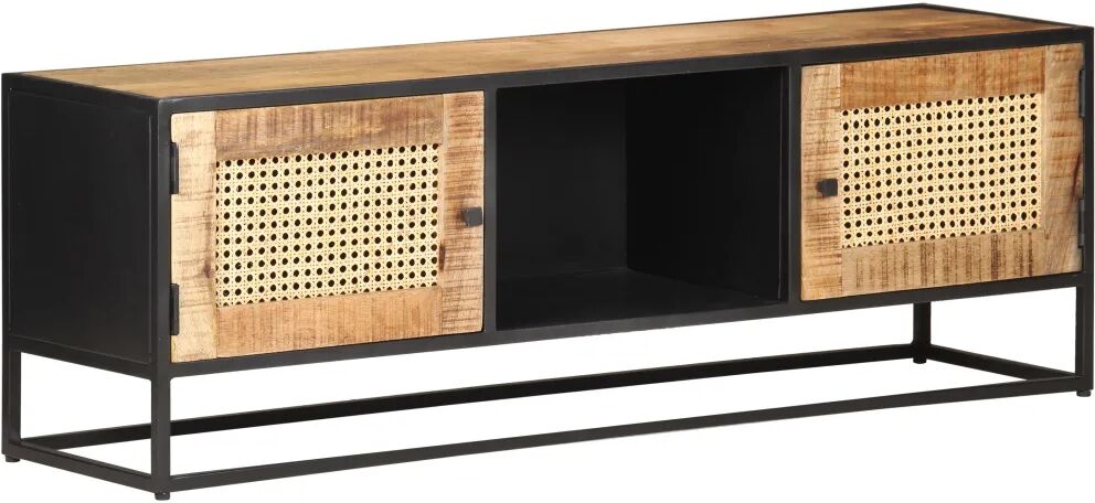 vidaXL Meuble TV 120x30x40 cm Bois de manguier brut et canne naturelle