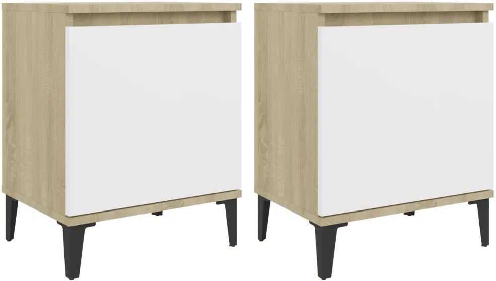 vidaXL Tables de chevet 2 pcs Blanc et chêne sonoma 40x30x50 cm