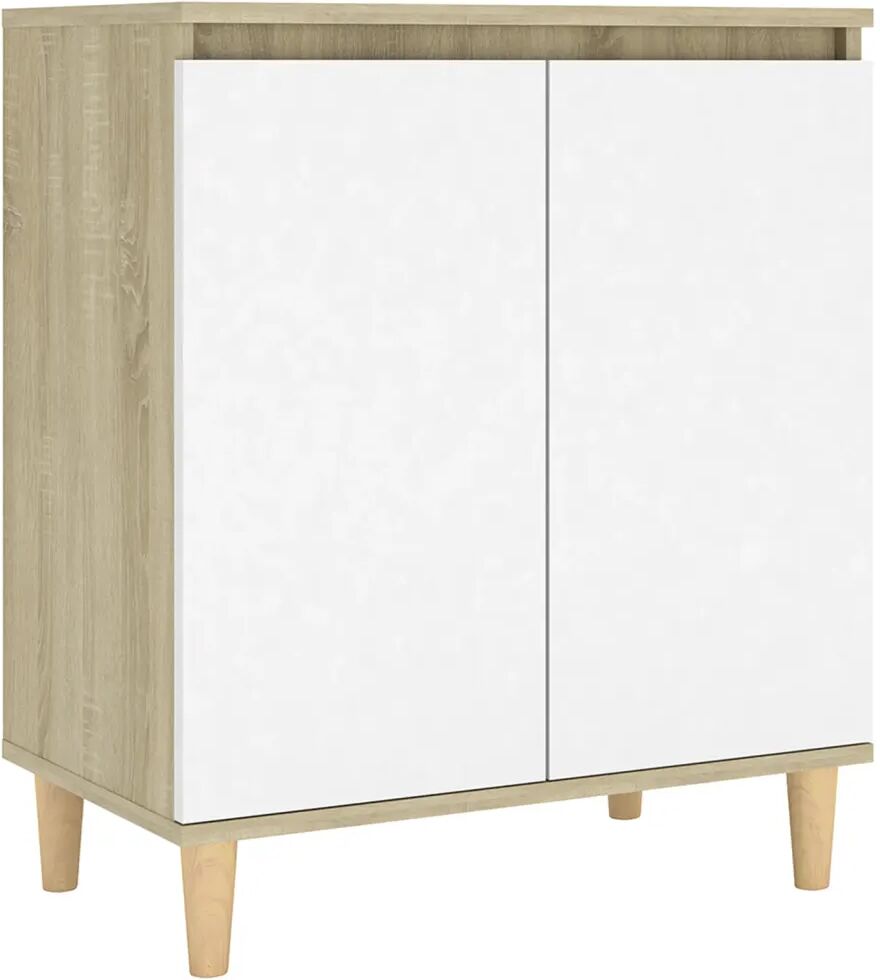 vidaXL Buffet pieds en bois Blanc et chêne sonoma 60x35x70cm Aggloméré