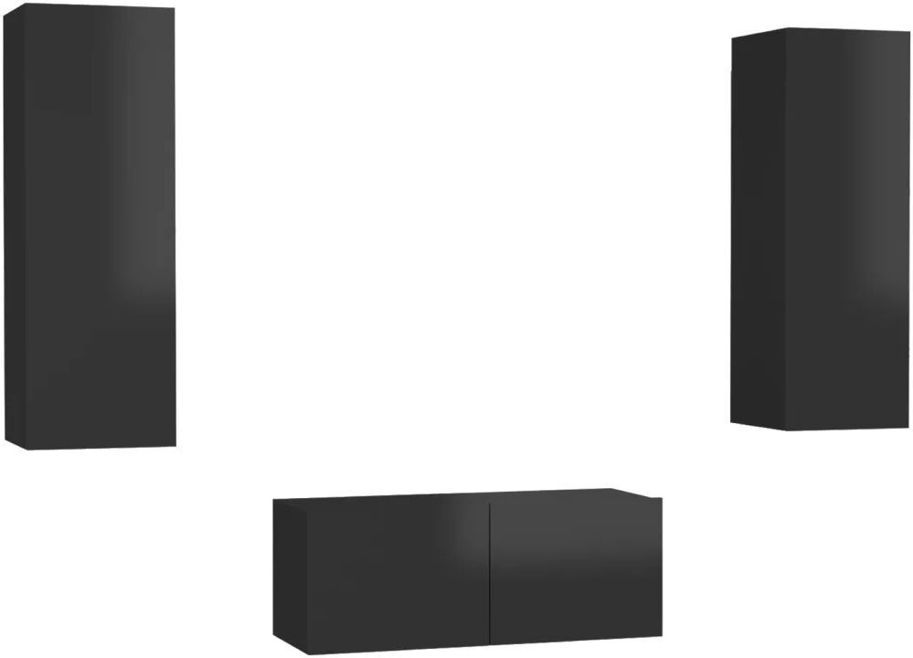 vidaXL Ensemble de meubles TV 3 pcs Noir brillant Aggloméré