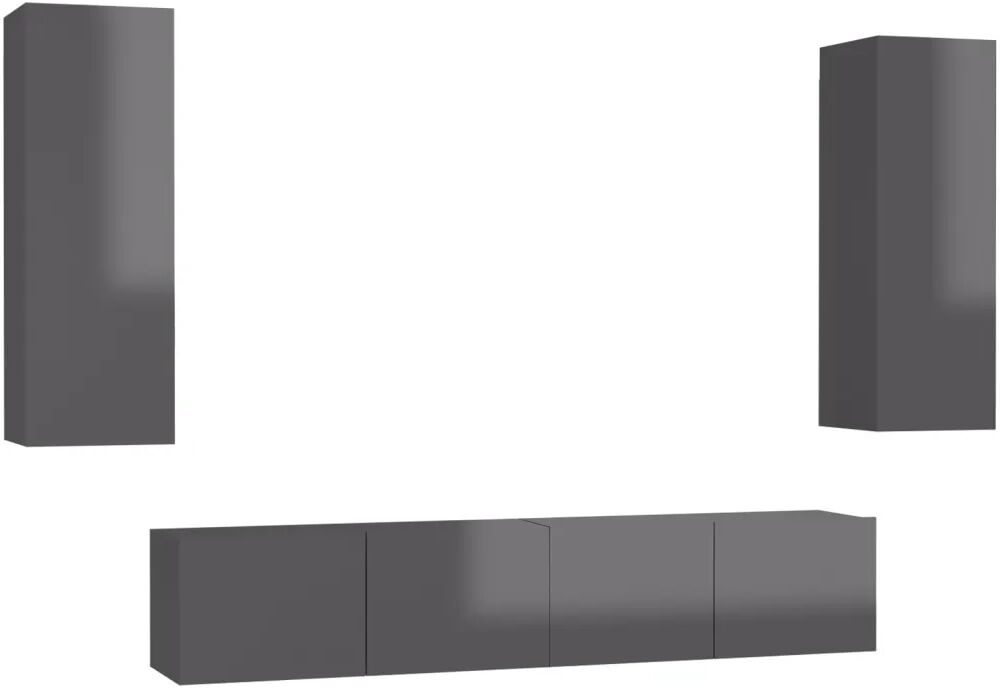 vidaXL Ensemble de meubles TV 4 pcs Gris brillant Aggloméré